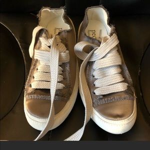 Pedro Garcia gray satin/white suede sneakers SZ 38